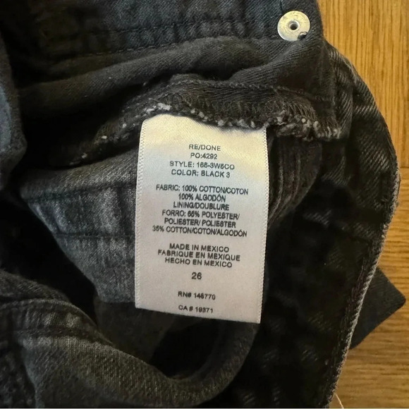 Re/Done Size 26 Black 50s Cutoff Denim Shorts Distressed Button Fly - Picture 4 of 7